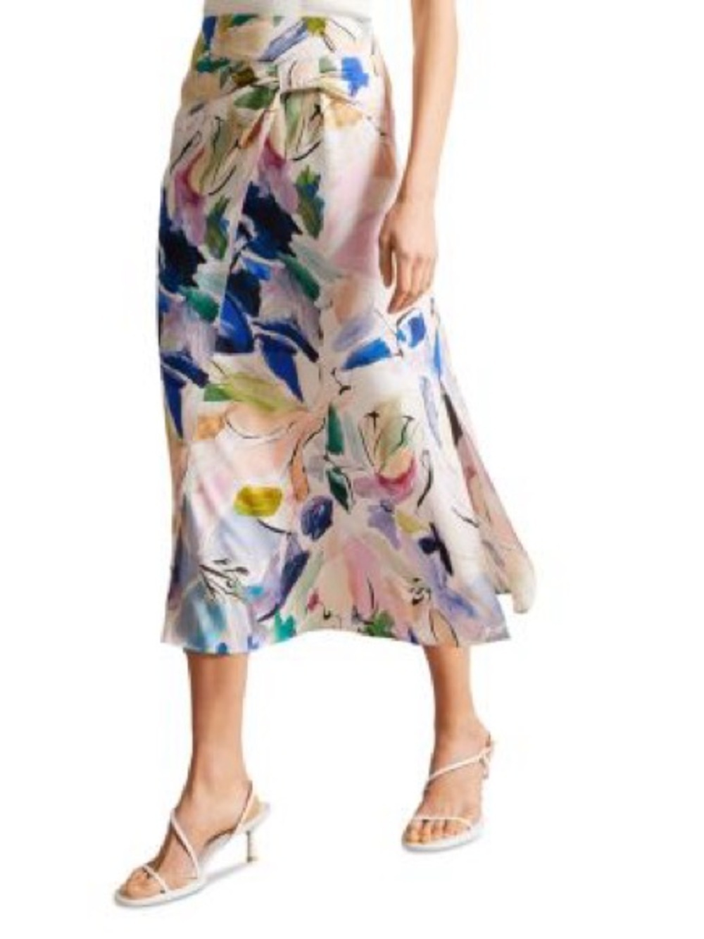 NWOT Ted Baker Salleey Asymmetric
Floral Print Twist Slip Mid Skirt | Size 1